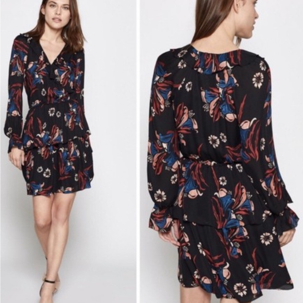 Joie Black and Blue Floral Long Sleeve Dress
